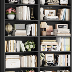 FOTOSOK 6-Tier Open Bookcase and Bookshelf Set of 2, Freestanding Display Storage Shelves Tall Bookcase for Bedroom, Living Room and Office, Black