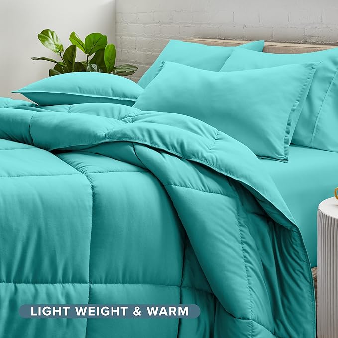 Bare Home Bed-in-A-Bag 5 Piece Comforter & Sheet Set - Twin XL - Goose Down Alternative - Ultra-Soft 1800 Premium Bed Set (Twin XL, Turquoise/Turquoise)
