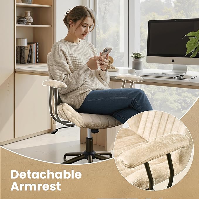 Home Office Desk Chair, Mid-Century Modern Office Chair with Adjustable Lumbar Support, Adjustable Height Executive Task Chair with 360 Rolling Swivel for Meeting Study Room(Mid Back, Beige)
