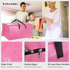 12 Pack Heavy Duty Large Moving Bags W/Backpack Straps - Strong Handles & Zippers, Storage Totes For Space Saving, Fold Flat, Alternative to Moving Box and Storage Bin, Pink