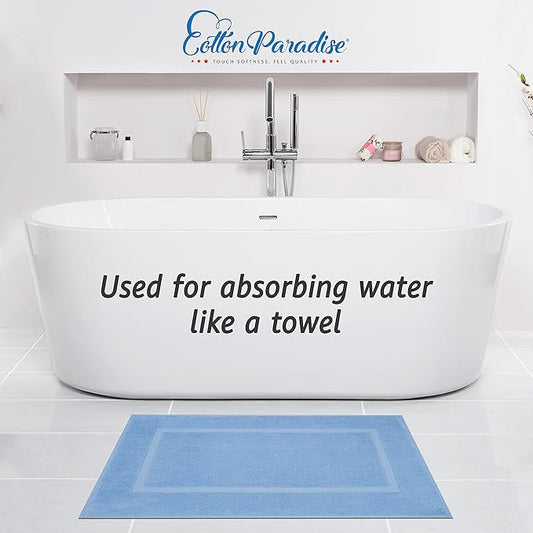 Cotton Paradise 100% Cotton Bath Mats for Bathroom Floor Set of 2 Pack, 20x34 Soft Absorbent Washable Quick Dry Tub Bathmat, Sky Blue Towel Bath Mat