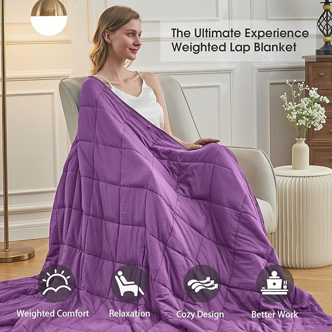 Purple Weighted Blanket for Adults 15lbs, 60"x80", Queen Size Cooling Heavy Throw Blanket for 120-160lbs, Microfiber Soft Thick Big Blankets Weighted Comforter Gift for Sleeping