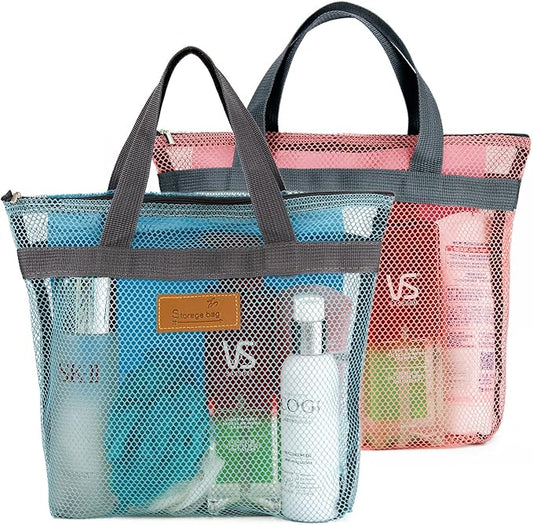 Mesh Shower Caddy Bag Portable Hanging Toiletry and Bath Organizer with Zipper for Travel, Gym, Camping, College Dorms, Beach