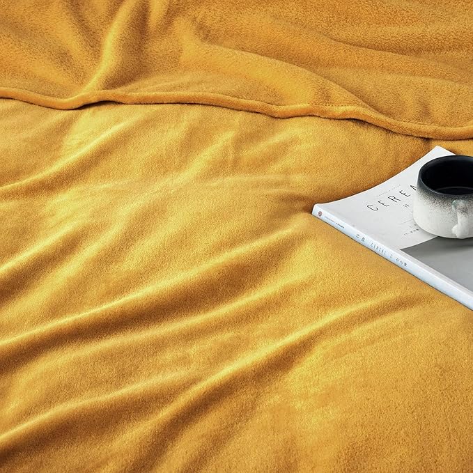 IR Imperial Rooms Fleece Blankets Queen Size 90x90 Inches - Super Soft Fluffy Throw Blanket for Sofa and Bed - Warm and Cozy Lightweight 400 GSM Microfiber Bed Throws Blankets (Queen, Mustard)