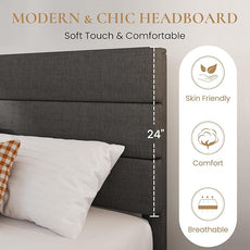 SHA CERLIN Twin Platform Bed Frame with Upholstered Fabric Headboard, Mattress Foundation with Strong Wooden Slats Support, No Box Spring Needed, Grey