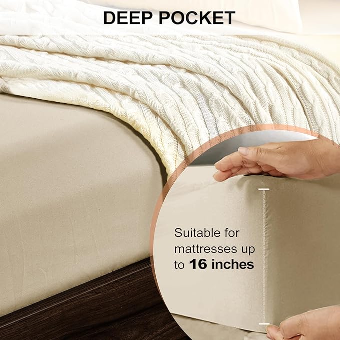 FreshCulture California King Fitted Sheet Only - Hotel Quality Fitted Sheet - Ultra Soft & Breathable - Brushed Microfiber - Deep Pocket - Cooling Fitted Sheets for Cal King Size Bed (Beige)