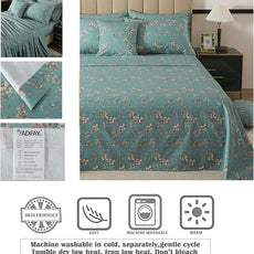 FADFAY 100% Percale Cotton Sheets Set - Vintage Floral & Butterfly Print Bedding - Crisp, Breathable Teal Aqua 4 Piece Sheet Set with Deep Pocket, California King Size