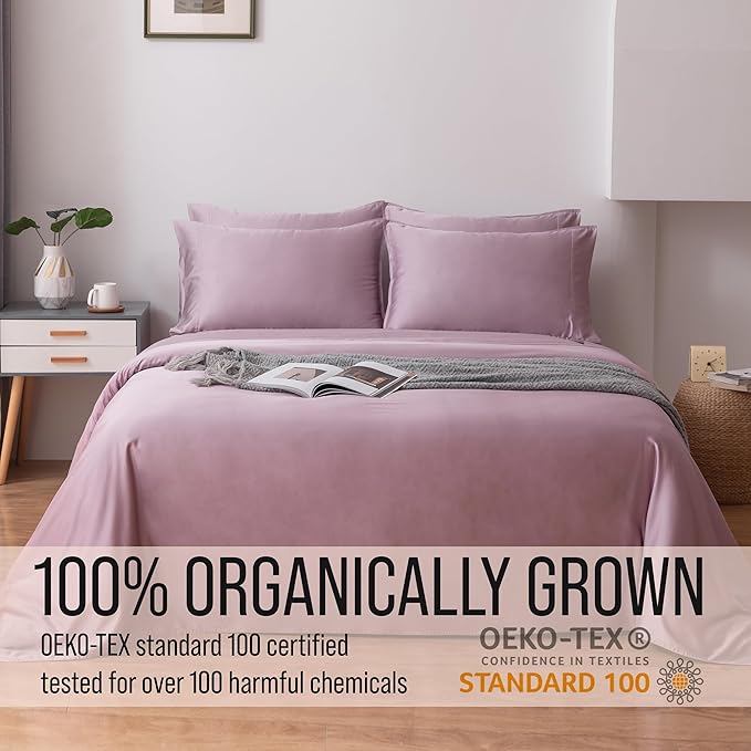 Bella Coterie 6 Piece Luxury Bamboo Viscose California King Size Sheet Set | 100% Organically Grown | Cooling for Hot Sleepers | 18" Deep Pocket | Soft & Hypoallergenic | 4 Pillowcases [Lilac]