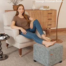 17.7 inches Chenille turfed Ottomans Cube with Storage, Metal-Framed Square Storage Ottoman Foot Rest Stool Holds 770 LB for Dorm Living Room Bedroom Gray UASN641G