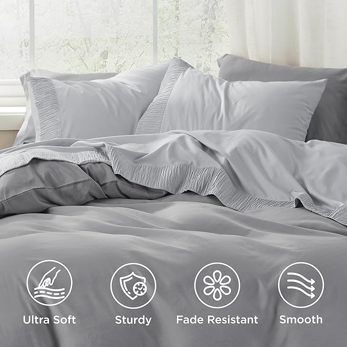 Bedsure King Size Sheets Set - 4 Pieces Soft King Sheets - Breathable & Cooling - Hotel Luxury - Easy Care Polyester Microfiber Bedding for Women, Men, Light Grey