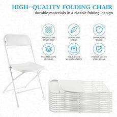 10 Pack White Plastic Folding Chairs for Outside, Portable Stackable Commercial Metal Foldable Chairs with Steel Frame for Home Events Office Wedding Party, 350lbs Capacity
