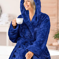 PAVILIA Women Hooded Plush Soft Robe | Fluffy Warm Fleece Sherpa Shaggy Bathrobe