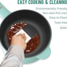 Dezin Electric Cooker, 2L Non-Stick Sauté Pan, Rapid Noodles Mini Pot for Steak, Egg, Fried Rice, Ramen, Oatmeal, Soup with Power Adjustment, College Dorm Room Essential