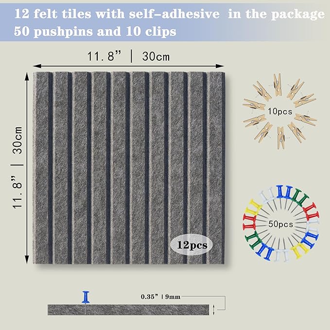 Large Cork Board Alternative-12 Pcs Self-Adhesive Felt Bulletin Board Tiles, Felt Pin Board Cork Board Tiles for Home Office Wall Decor, Tack Board 47"x35" (Dark Grey