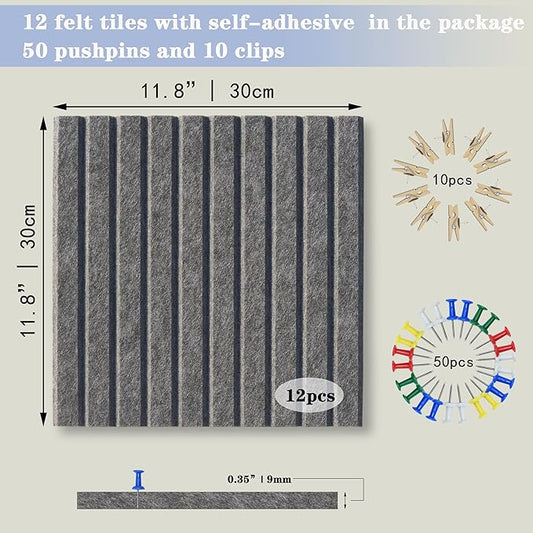 Large Cork Board Alternative-12 Pcs Self-Adhesive Felt Bulletin Board Tiles, Felt Pin Board Cork Board Tiles for Home Office Wall Decor, Tack Board 47"x35" (Dark Grey