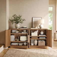 31.5'' Wood Sideboard Cabinet, Small Sideboard Buffet with Adjustable Shelf, Modular Credenza Accent Storage Console Cabinet with 2 Magnetic Doors for Entryway, Living Room, Kitchen, Walnut