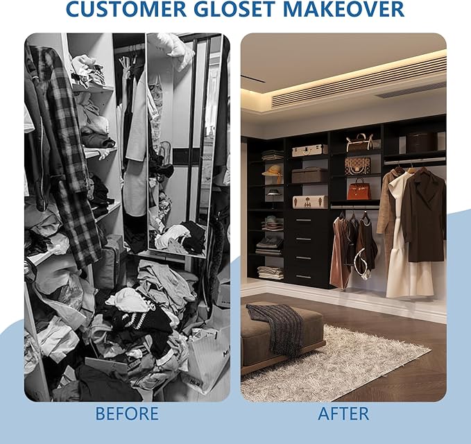 Modular Closet Organizer - 60" Wide Tower with Hanging Shelves, Wall-Mounted Wardrobe Kit for Walk-In Closets, Black