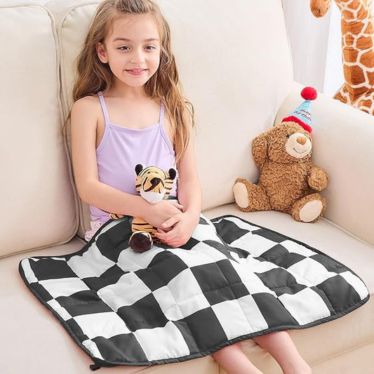 yescool Black Checkered Weighted Lap Pad 2 Pounds Cooling Weighted Lap Blanket, Plaid Small Weighted Blanket, Weighted Throw Blankets Gift for Travel Indoor Outdoor, 20"x30"