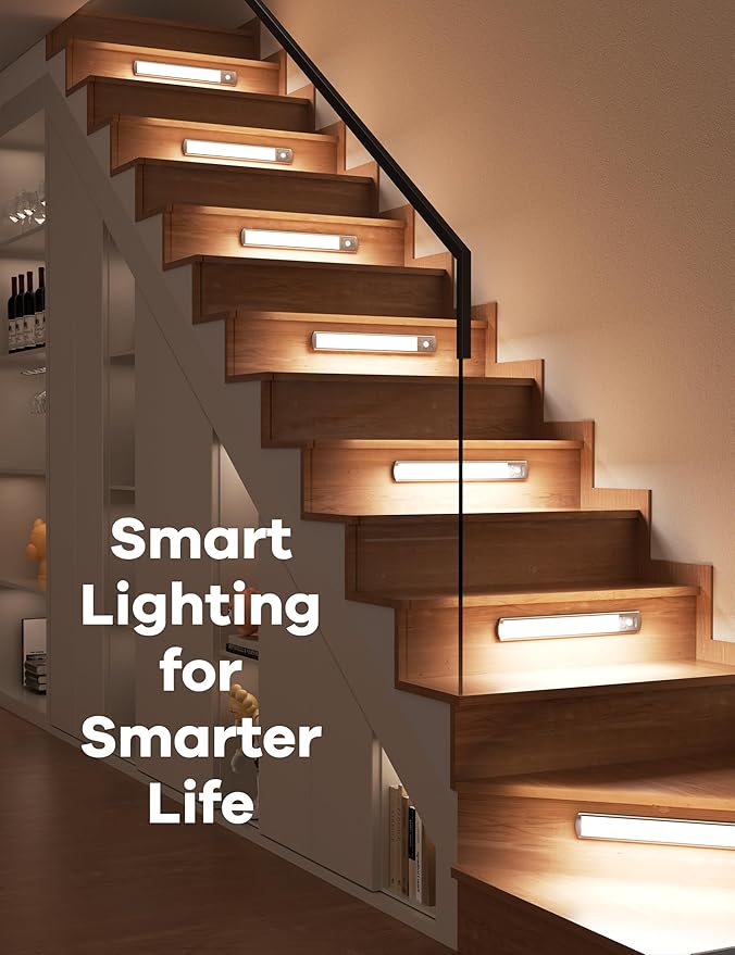 Joyzy 2 Pack Rechargeable Under Cabinet Lighting Battery Operated Closet Light,92 LED Motion Sensor Indoor, Dimmable Kicthen Counter Lights, Wireless Sink Lighting Lamp Shelf Stove Hallway