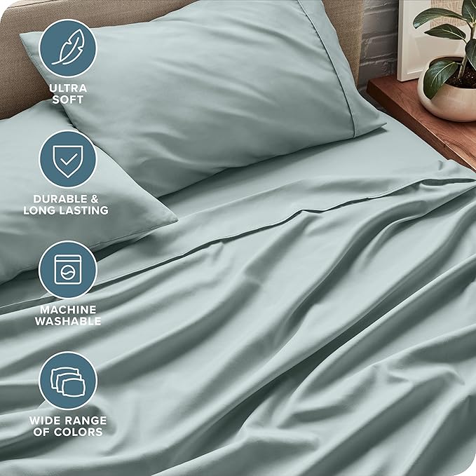 Bare Home Full Sheet Set - Luxury 1800 Ultra-Soft Microfiber Full Bed Sheets - Double Brushed - Deep Pockets - Easy Fit - 4 Piece Set - Bedding Sheets & Pillowcases (Full, Sea Spray) BareHome