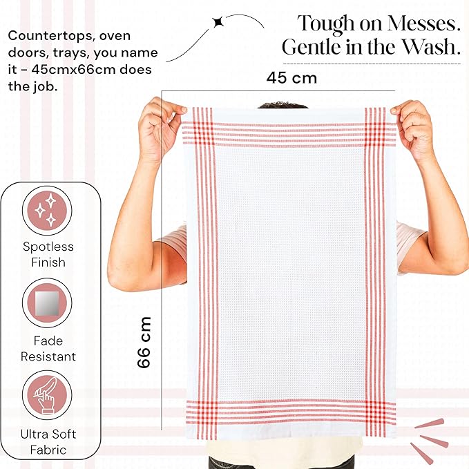 Red and White Waffle Weave Kitchen Towels 3 Pack, 16x26 Inch, Cotton Dish Towels with Hanging Loop, Quick Dry, Absorbent, Machine Washable, Durable for Kitchen & Cleaning