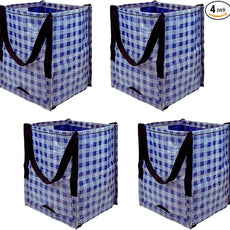 DURASACK Heavy Duty Storage Tote Bag 22-Gallon Rugged Woven Polypropylene Moving Bag, Reusable Self-Standing Design, Holds up to 500 Pounds, Pack of 4, Gingham Blue