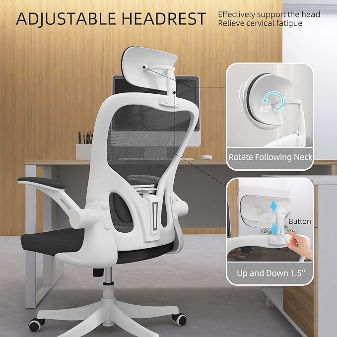 Office Chair Ergonomic Desk Chair, 350 LBS Mesh Office Chair with Lumbar Support, Comfy Desk Chair with Wheels, Big and Tall Chair for Study Work Gaming (03white-Black)