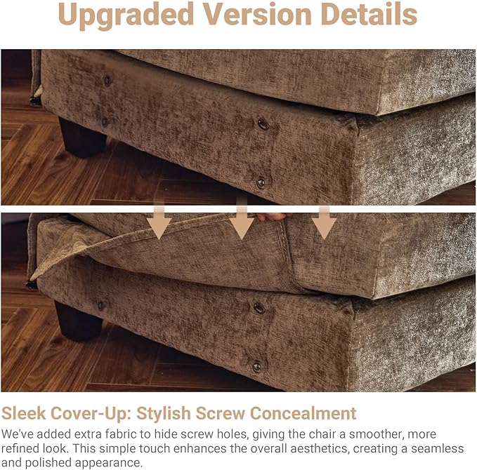 VINGLI Convertible Modular Sectional Sofa with Deep Seat & Movable 2-Layer Ottoman, L-shape Cloud Sofa with Chaise &Armrests, Oversized 3-Seater Couch for Living Room & Apartment, Chenille,Light-Brown