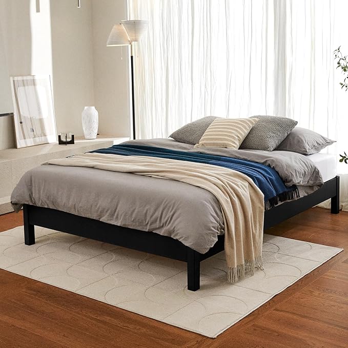 LIFEMENT Twin Signature Wood Platform Bed Frame Black, Noise-Free, Under Bed Storage, No Box Spring Needed, Easy Assembly