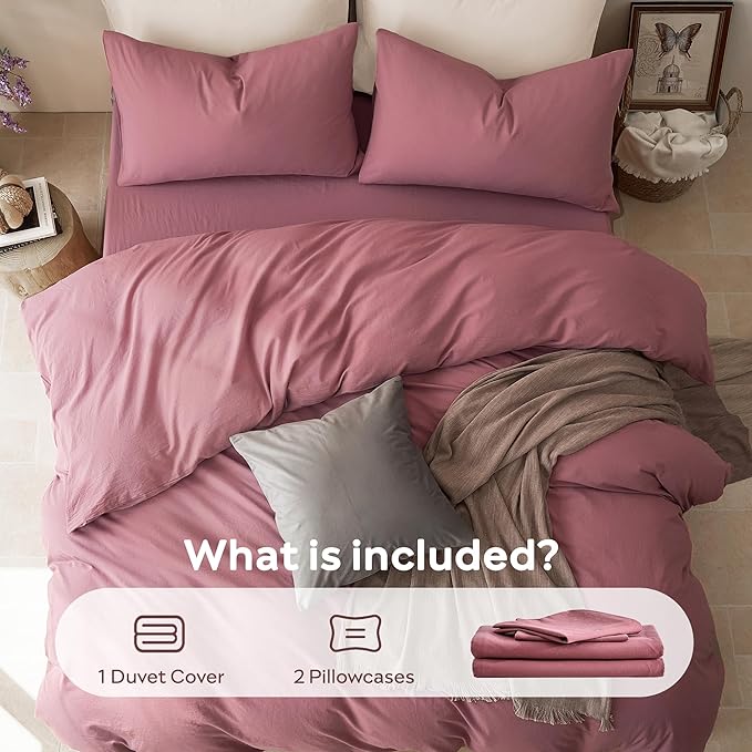 JELLYMONI Duvet Cover King Size - 100% Washed Cotton Comforter Cover with Linen-Like Texture, Breathable & Soft Bedding for Modern Home, Guest Room and Everyday Use,1 Duvet Cover & 2 Pillowcases
