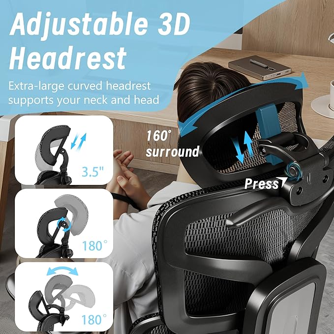 Ergonomic Office Chair, Gaming Chair, Office Chair, Mesh Gaming Chair, 880LBS, 5-Level Backrest Height & 4D Flip-Up Arms for Office, Home & Gaming Desk