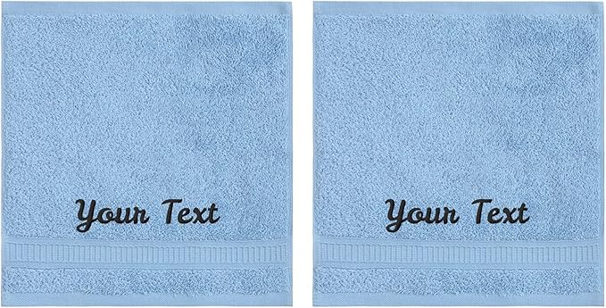 Personalized Towels, Luxury Turkish Genuine Cotton Monogrammed Towel Washcloths for Bathroom, Kitchen, Hotel, Spa, Gym & College Dorm, 2 Pack Washcloth Set for Body & Face, Baby and Adults, Blue
