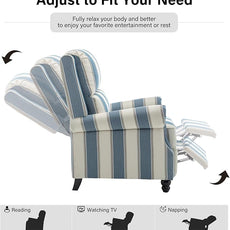 Recliner Chair, Modern Pushback Armchair with Adjustable Backrest & Footrest for Bedroom, Living Room (Navy Blue Stripe,Set of 1)
