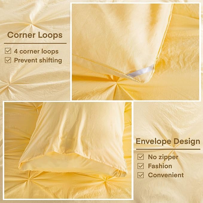 Andency Yellow Pinch Pleat Comforter Full(79x90Inch), 3 Pieces Pintuck Comforter Comforter Set, Microfiber Down Alternative Bed All Season Bedding Set