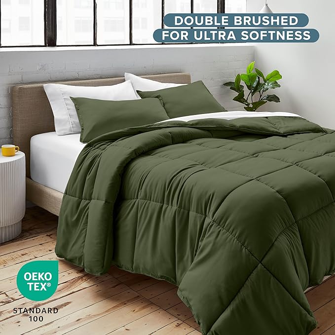 Bare Home Comforter Set - Ultra-Soft - Goose Down Alternative - Premium 1800 Series - All Season Warmth (Twin/Twin XL, Cypress Green)