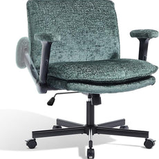 Criss Cross Chair with Flip-Up Arms and Lockable Wheels, Plush Fabric Cross Legged Office Desk Chair,Wider 125°Tilting Adjustable Swivel Computer Chair for Home, Apartment, Bedroom,Green