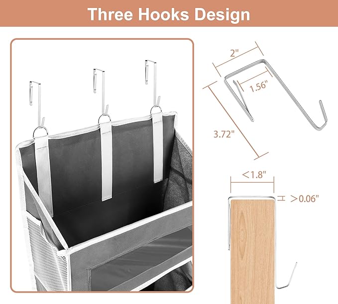 5-Tier Over The Door Storage Organizer with 10 Side Mesh Pockets, 48 lbs Load Capacity, 3 Hooks Design, Door Hanging Organizer with Clear Windows for Bathroom, Bedroom, Nursery, Kitchen-Grey