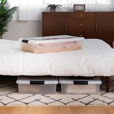 IRIS USA 40 Qt Plastic Under Bed Storage Nestable Organizer Bin Container with Secure Lids and Durable Buckles, 3-Pack, Under Bed Storage Containers for Clothes Shoes Bedding, Black/Clear