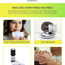 Essence Pearl Travel Case - Wearable Aromatherapy Kit with Nasal Diffuser Rings, Soaking Bay, and 5mL Essential Oil – Portable Wellness Gift Set for On-The-Go Self Care