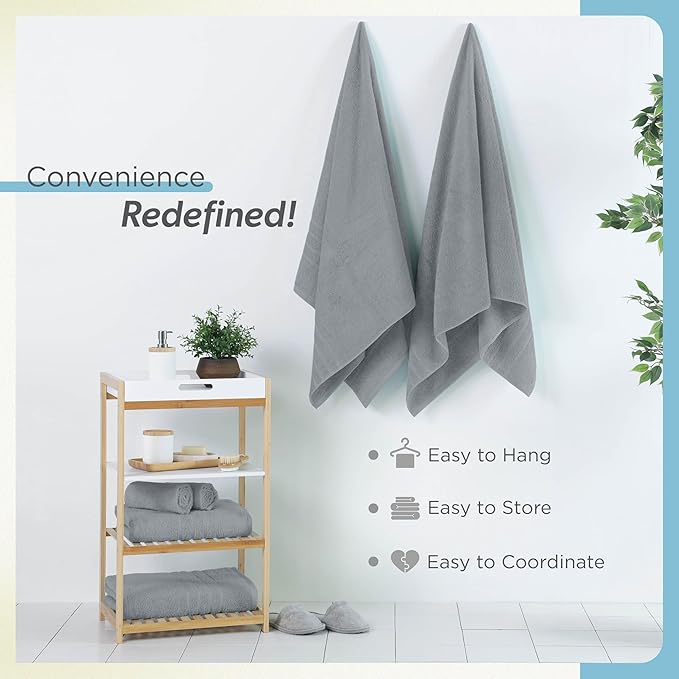 Martex 2-Pack Ultimate Performance Bath Sheet Set – 100% Cotton – 33” x 65” – Extra Large Bath Towels – Versatile – Low-Linting – Supersoft Bathroom Set – Super Absorbent – Easy Care – Monument Grey