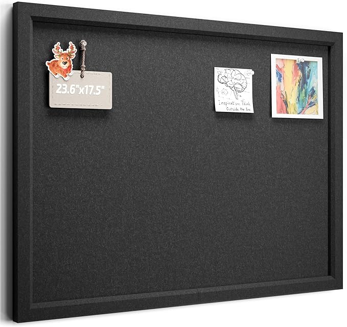 Foldable Cork Board Alternative, Felt Bulletin Board 24" x 18" Black Frame with 16 Adhesive Tabs, Pin Board for Home Office, Classroom, Entryway, Kitchen Wall Decor—Black