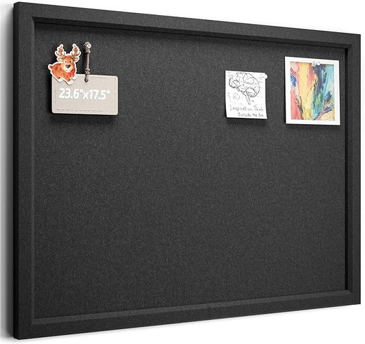 Foldable Cork Board Alternative, Felt Bulletin Board 24" x 18" Black Frame with 16 Adhesive Tabs, Pin Board for Home Office, Classroom, Entryway, Kitchen Wall Decor—Black