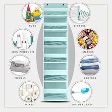 HOMELUX THEORY UPGRADED Over The Door Organizer Hanging - 100D EXTRA THICK & 50lbs HUGE CAPACITY 6 Large Front & 12 Side Pockets, Over The Door Shoe Organizer, Hanging Closet Organizer (Baby Blue 2pc)