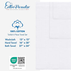 Cotton Paradise 6 Piece Towel Set, 100% Cotton Soft Absorbent Turkish Towels for Bathroom, 2 Bath Towels 2 Hand Towels 2 Washcloths, White Towel Set