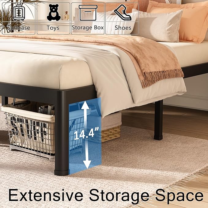 FUIOBYVV Twin XL Bed Frames with Round Corner Edge Legs 16 inch High 3500 lbs Heavy Duty Metal Platform Bed Frame Twin Size No Box Spring Needed/Non-Slip/Steel Slat Support/Noise Free