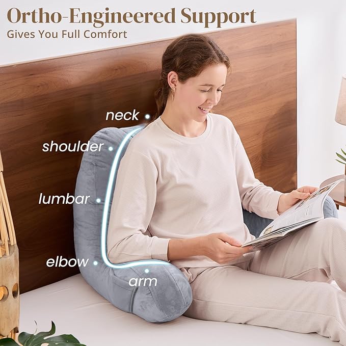 Sasttie Reading Pillow, Pillows for Reading or Relaxing – Ergonomic Support for Head, Neck, Back, and Lumbar, 21-Inch, Dark Grey