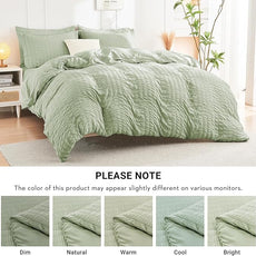 HYMOKEGE Light Green Twin Comforter Set Seersucker 5 Pieces, All Season Luxury Bed in a Bag for Bedroom, Bedding Set with Comforters, Sheets, Pillowcase & Shams