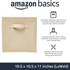 Amazon Basics Collapsible Fabric Storage Cubes Organizer with Handles, Sturdy, Beige, 10.5-x-10.5-x-11-inch, Pack of 6