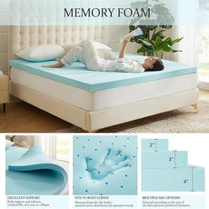 3 Inch Memory Foam Mattress Topper Twin, Mattress Pad Gel Infused Foam Bed Topper, Ventilated Soft Blue,Full Size