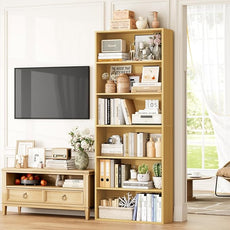 FOTOSOK 6-Tier Open Bookcase and Bookshelf Set of 2, Freestanding Display Storage Shelves Tall Bookcase for Bedroom, Living Room and Office, Natural